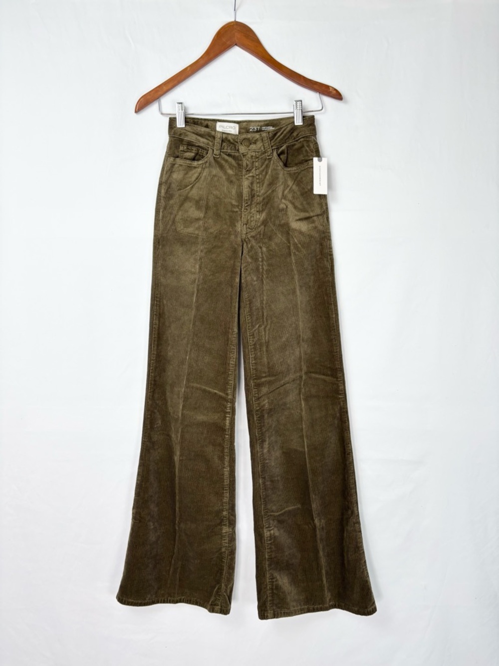 NEW Anthro Pilcro Robbie Corduroy High Rise Jeans Moss Green Size 23 Tall